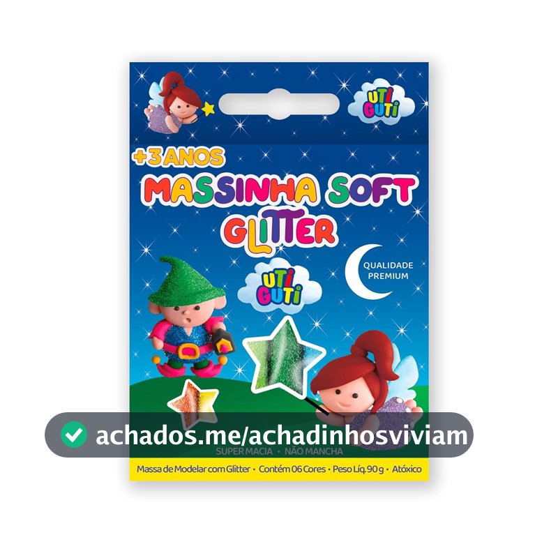 UTIGUTI Massinha Soft Glitter, Massa para Modelar Colorida em Estojo, Glitter, 6 Cores