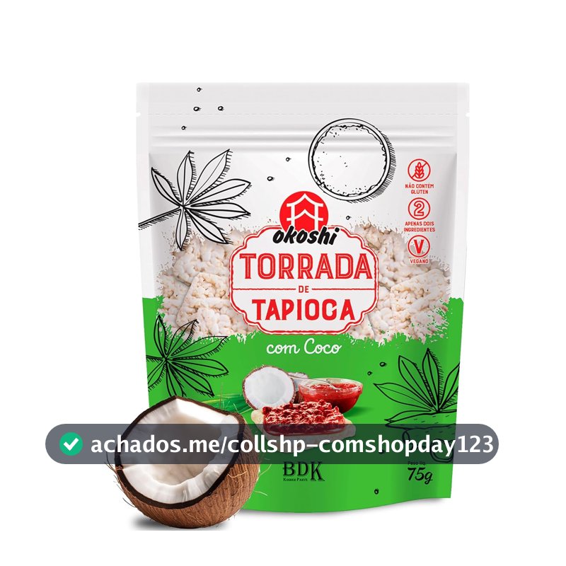 OKOSHI - Torrada de Tapioca com Coco - Snacks Saudáveis de Baixas Calorias, Lanches Fit para a Dieta - Vegano, Sem Açúcar, Sem Glúten, Sem Lactose, Sem Gordura Trans, Kosher - 75g