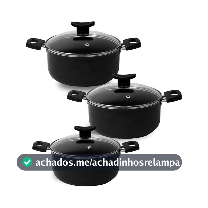 Conjunto 2 Panelas Caçarola Teflon Pequena Antiaderente 5 Camadas (Preta)