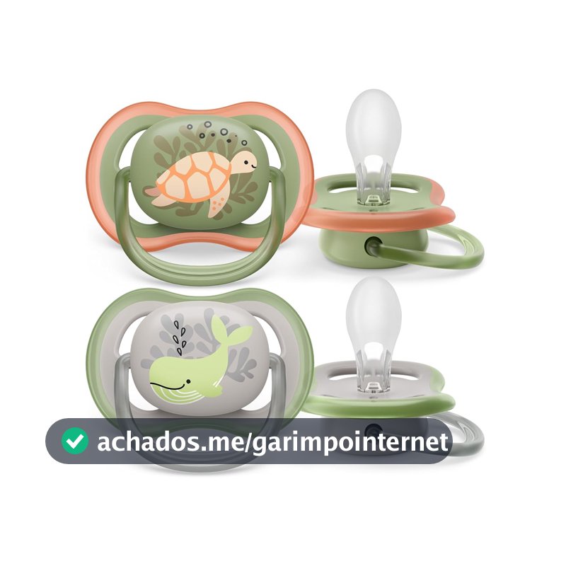 Chupeta Ultra Air Dupla 6-18 Meses Philips Avent Decorada Verde e Cinza - Baleia/Tartaruga