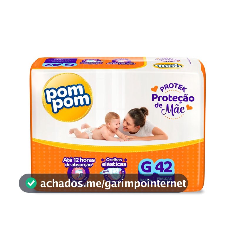 Fralda Pom Pom Protek Proteção de Mãe Mega G 42 Unidades
