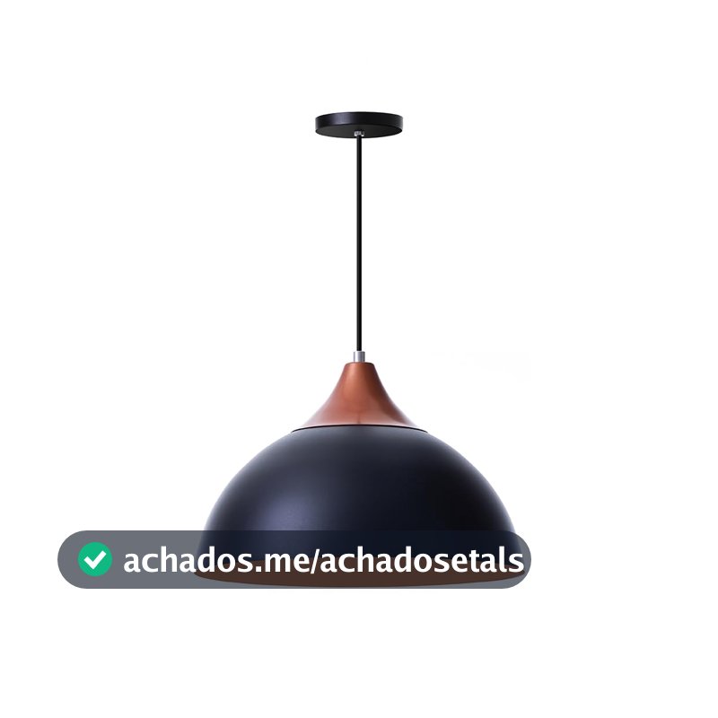 Luminaria Pendente Meia Lua 40cm Com Chapéu Alumínio Decoraçoes (Preto Topo Cobre)