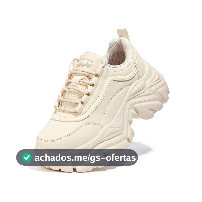 LUCKY STEP Tênis Chunky Feminino Plataforma Couro Branco Casual Confortável Tênis de Caminhada Esportivo