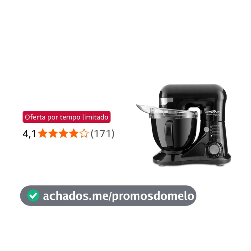 Britânia BBP760 Batedeira Planetária Power Plus, Preto, 12 Velocidades, 4.5L, 700W, 220V