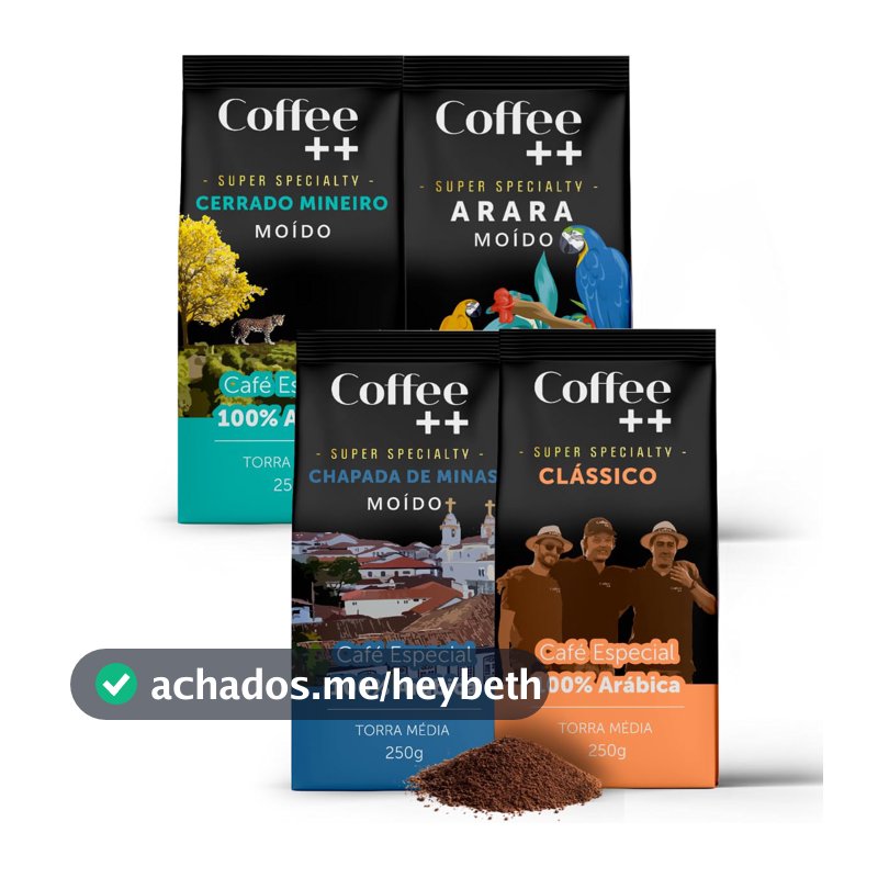 Kit 4 Pacotes Café Especial Torrado e Moído Coffee Mais Variedades: Cerrado Mineiro, Arara, Chapada de Minas e Clássico - 100% Arábica (4x250g)