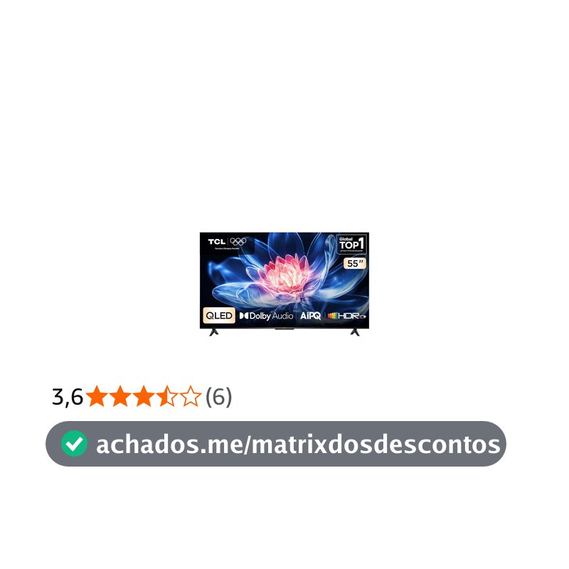 Smart TV TCL 55 Polegadas QLED 4K T6C WiFi Bluetooth Google TV Tela HVA e HDR10+ 55T6C