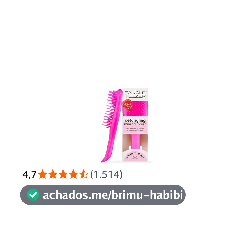 Escova de cabelo desembaraçadora The Mini Ultimate Detangler para todos os tipos de cabelo, ideal para o uso em fios úmidos. Cor: Rosa