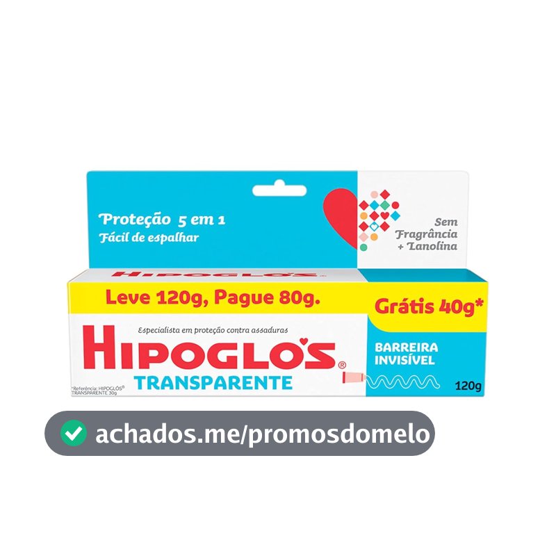 Creme Preventivo de Assaduras para Bebês Hipoglós, Transparente, 120g