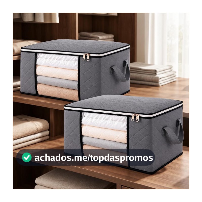Kit 2 Organizador Para Roupas, Cobertor, Edredom, Guarda Roupa, Closet- 90L, Dobráveis, Zíper Reforçado, Visor Transparente e Alças Fortes
