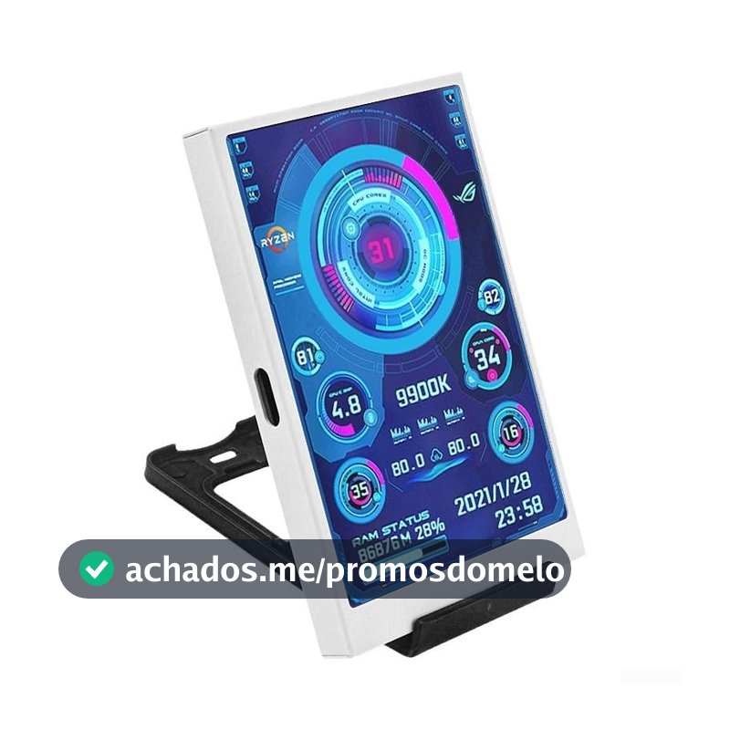 Tipo C, tela secundária IPS portátil para PC, tela de computador USB C com chassi tela lateral de mesa, rotação horizontal vertical, painel de hardware compacto (branco)