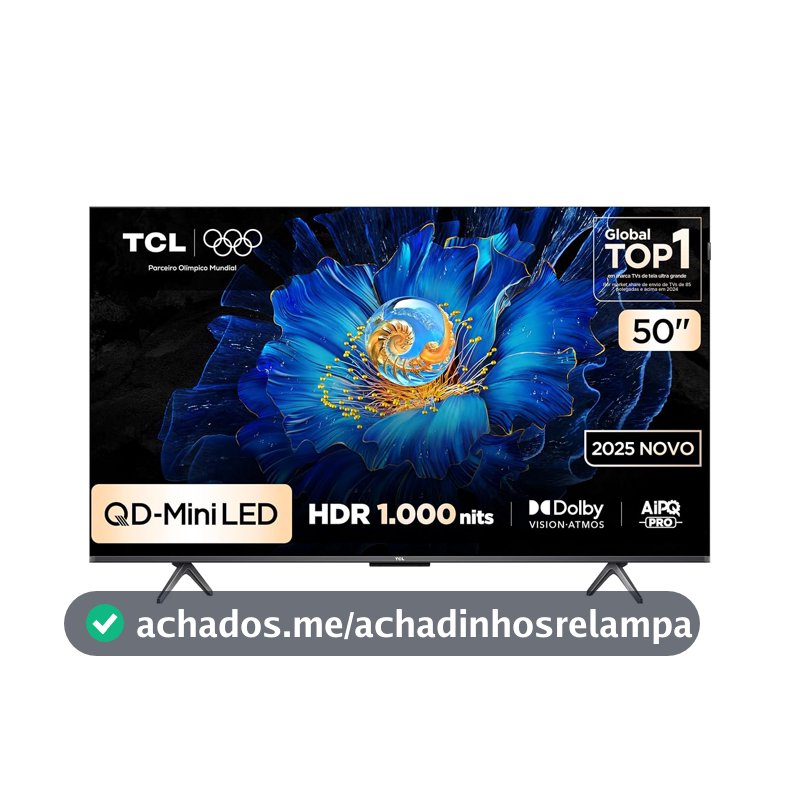 Smart TV TCL 50 Polegadas QD-Mini LED 4K C6KS WiFi Bluetooth Google TV HDR10+ Dolby Atmos 50C6KS
