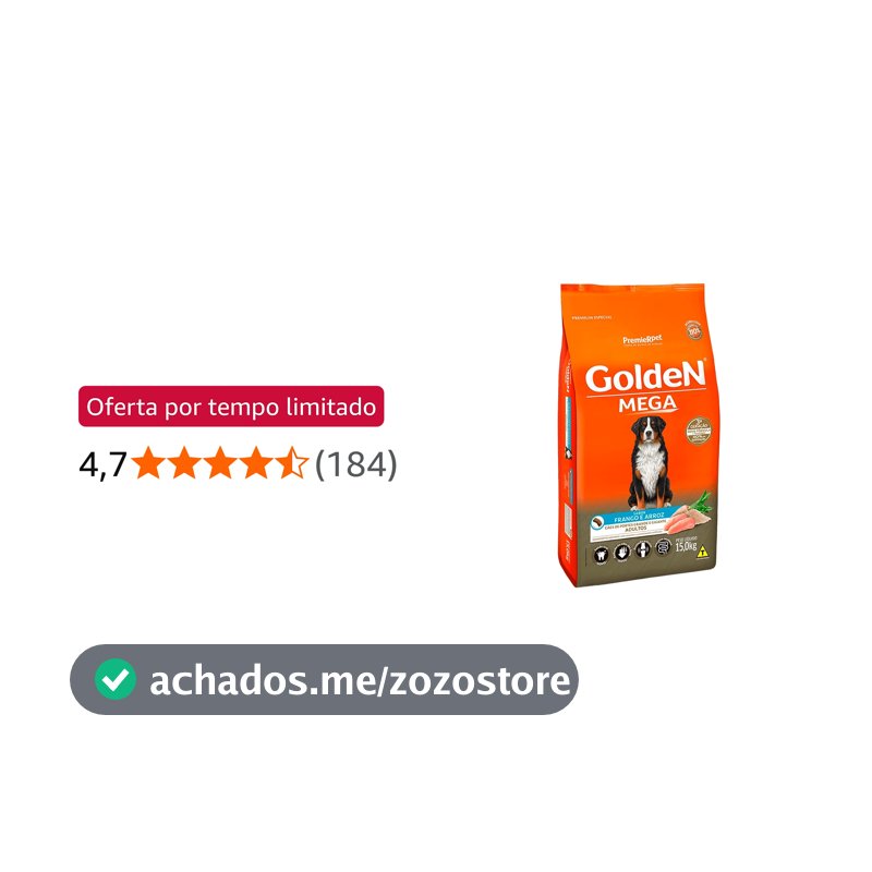 Ração Golden Mega para Cães Adultos de Raças Grandes Sabor Frango e Arroz 15kg