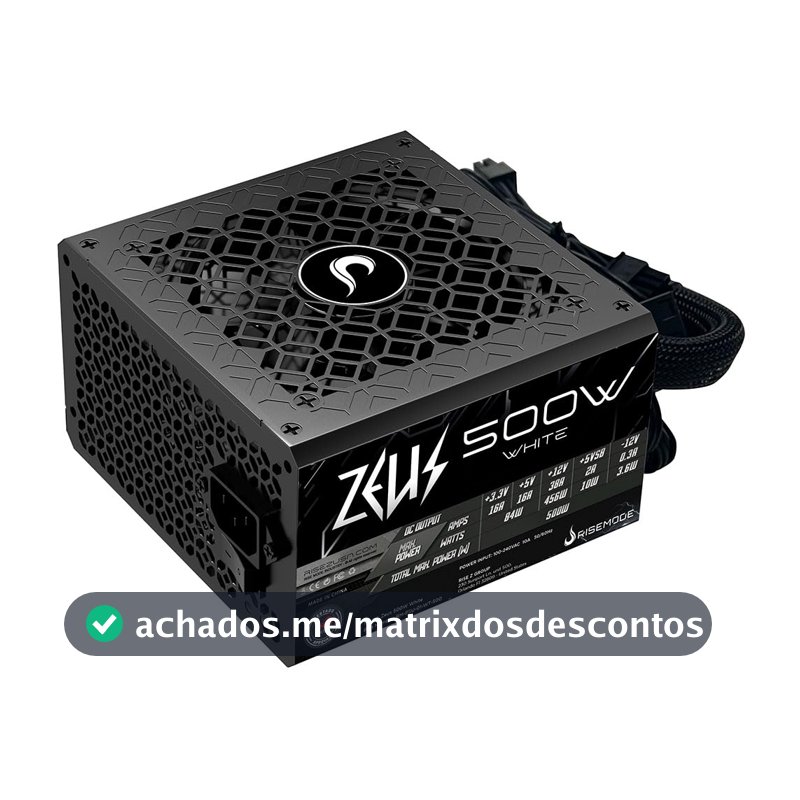Fonte Gamer Rise Mode Zeus, 500W, PFC Ativo, Selo Teclab, Preto - RM-PSU-01-WT-500