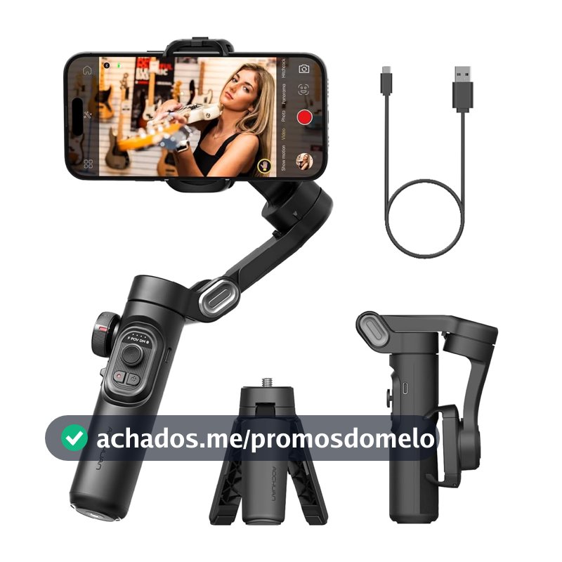 Estabilizador para celular,Luz RGB magnética com 7 cores, função de rastreamento por IA, sistema de estabilização 7.0, compatível com dispositivos iPhone e Android