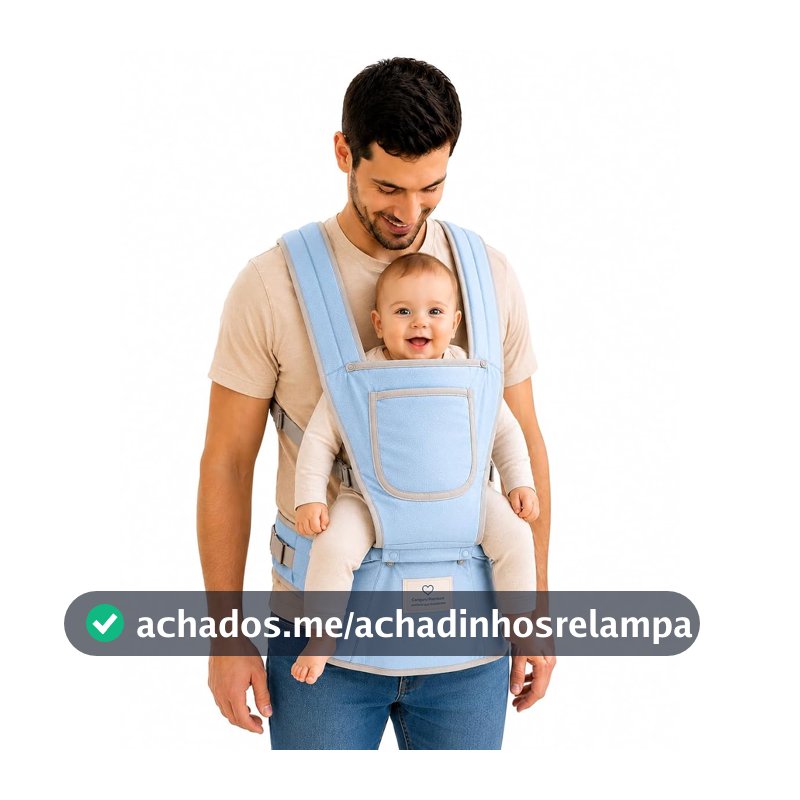 Canguru ergonômico ajustável 3 em 1 para bebê com assento acolchoado respirável suporte lombar alças largas bolsos laterais uso indicado para bebês de 4 a 24 meses (Azul Claro)