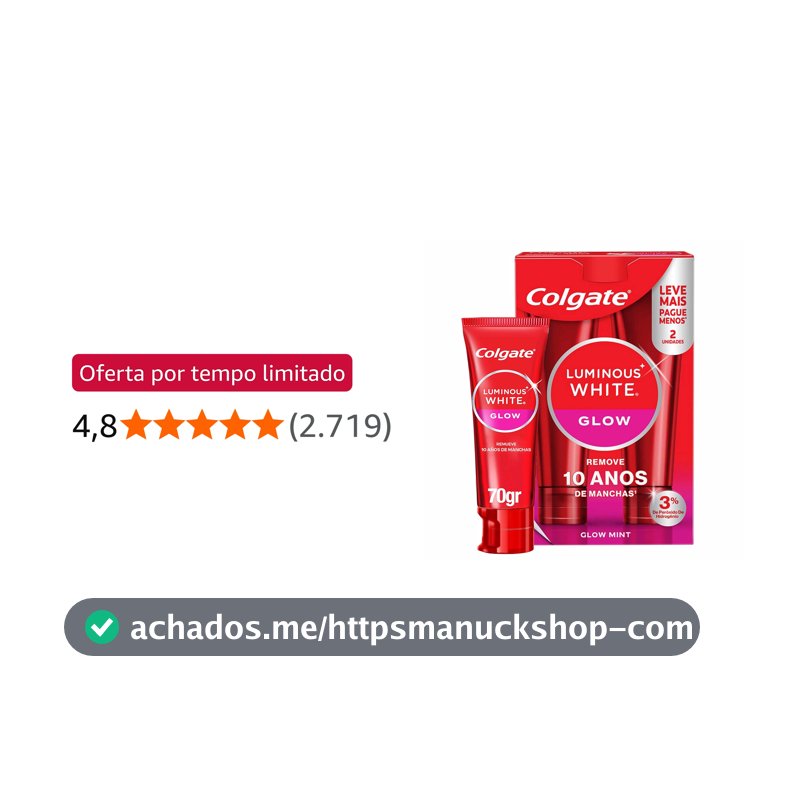 Colgate Luminous White Glow Creme Dental Clareador, 2x70g