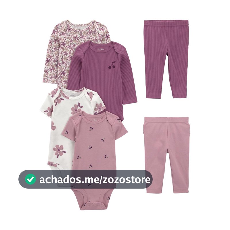 Conjunto de calças 6-piece Bodysuits (Short and Long Sleeve) and Pants Set Simple Joys by Carter'sMeninas