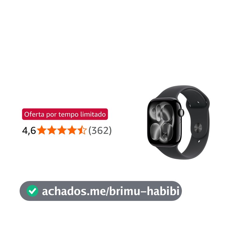 Apple Watch Series 11 GPS, Caixa em alumínio preto brilhante de 46 mm com Bracelete desportiva preta - M/G