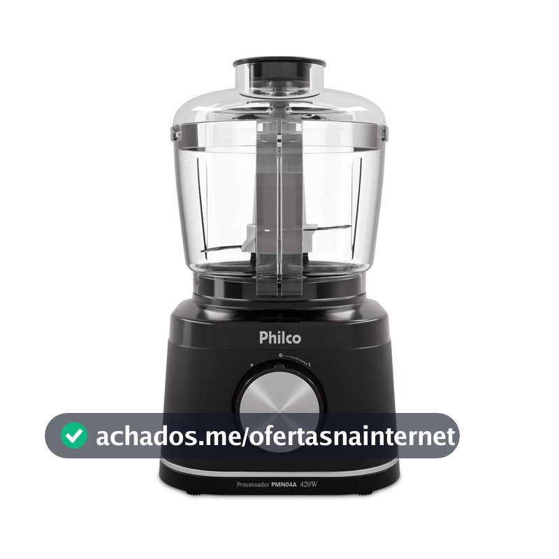 Processador de Alimentos Philco PMN04A 420W com Jarra 500ml Função Pulsar e Trava de Segurança Preto 220V