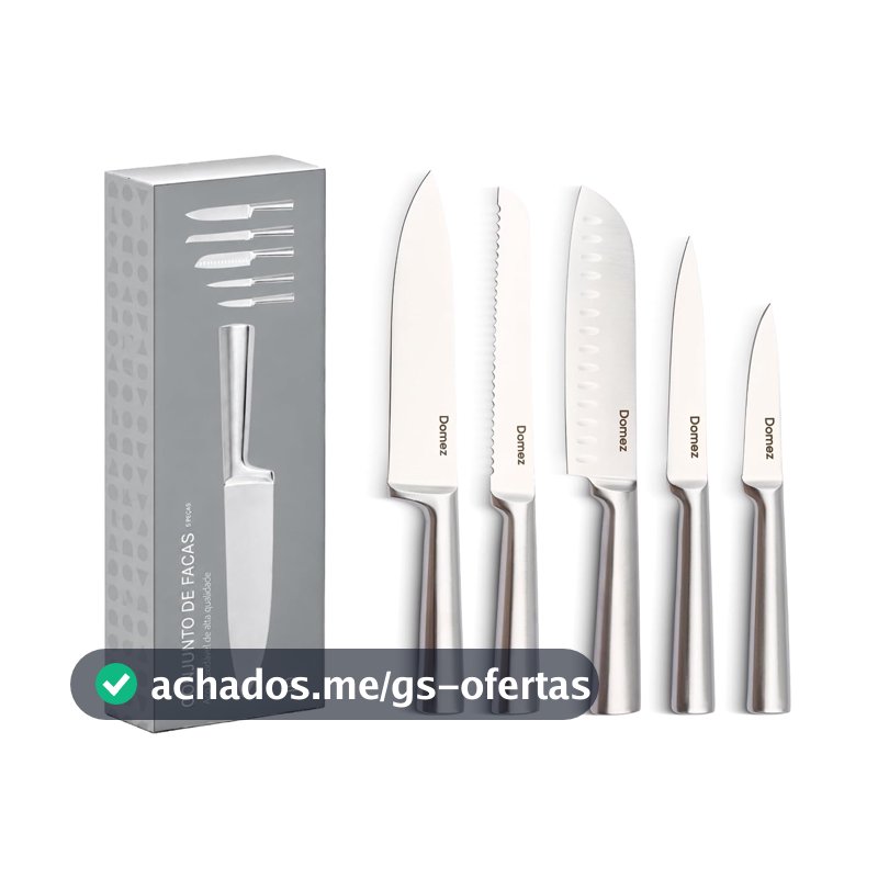 DOMEZ Jogo de Facas de Cozinha Afiadas com Fio de 15° 5 Peças Inox