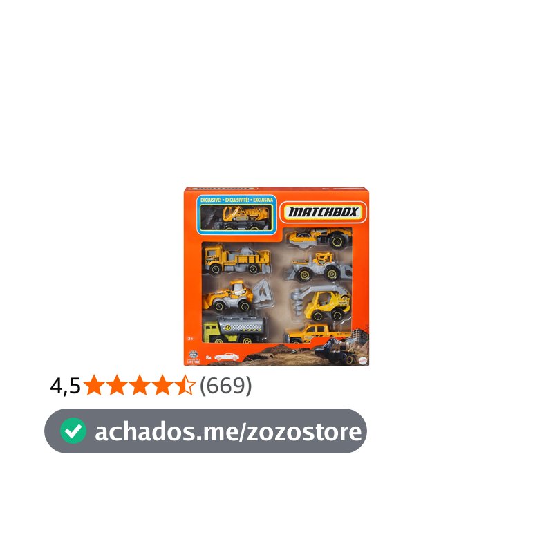 Matchbox, Pacote com 8 Veículos de Brinquedos Realistas em Escala 1:64 (Não é Possível Escolher o Modelo)