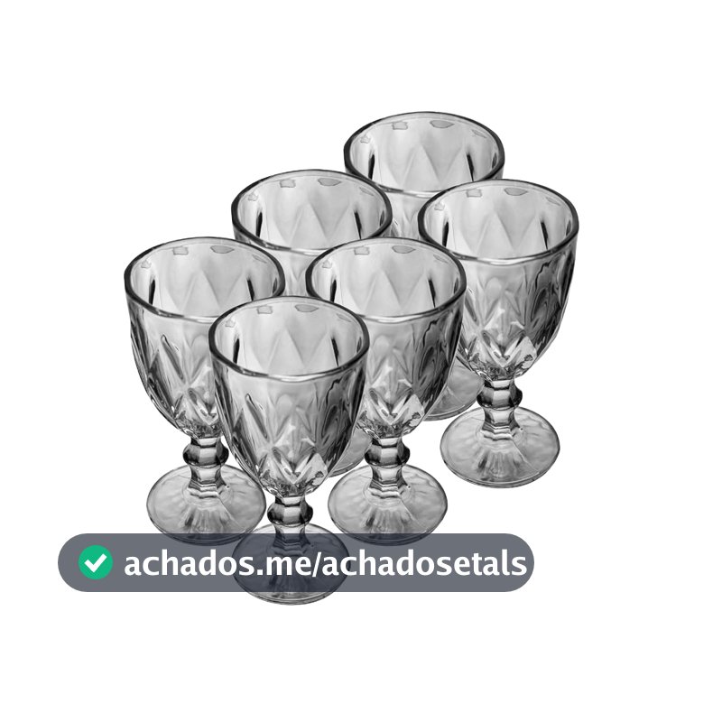 LYOR - Conjunto de 6 Taças de Vidro para Água Diamond 325ml Cinza Metalizado - Mesa Posta - Itens para Casa - Utensílios de Cozinha - Enxoval - Casamento - Decoração - Utilidades Domésticas