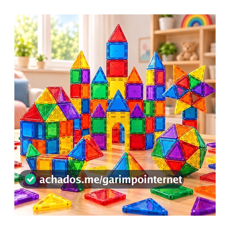 Mini Blocos Magnéticos Infantil de Montar 56 Peças, Kit de Cubos Magnéticos Empilháveis, Brinquedo Educativo Criativo para Crianças a Partir de 3 Anos