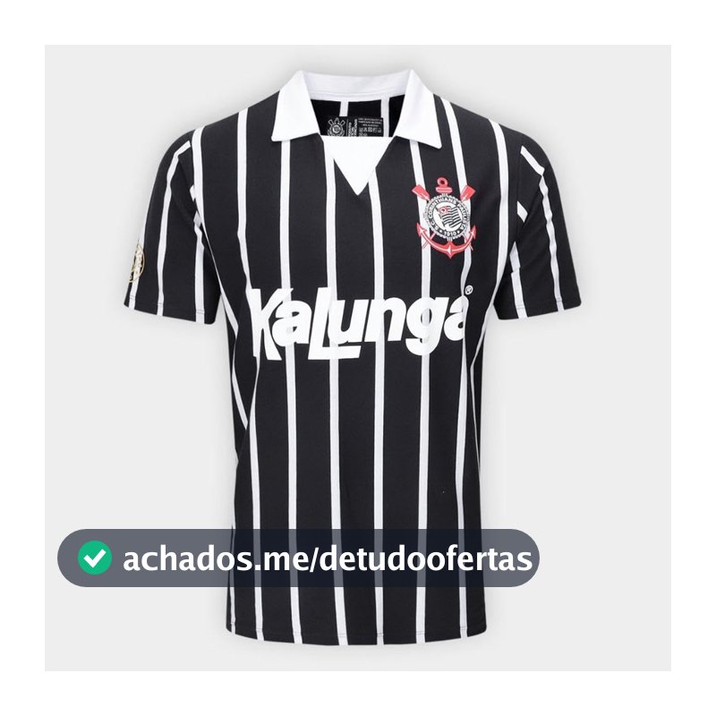 Camisa Polo Corinthians Retrô Kalunga Masculina Preta