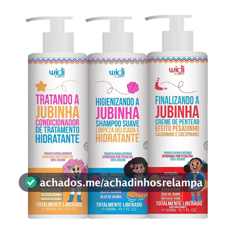 Kit Infantil Widi Care Jubinha Shampoo Condicionador Creme de Pentear Pesadinho 300ml