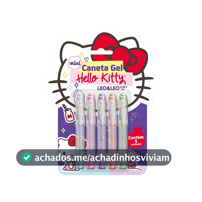 CANETA ESFEROGRÁFICA MINI HELLO KITTY 1.0 COLORIDA - BLISTER C/ 5 UNID. LEO&LEO