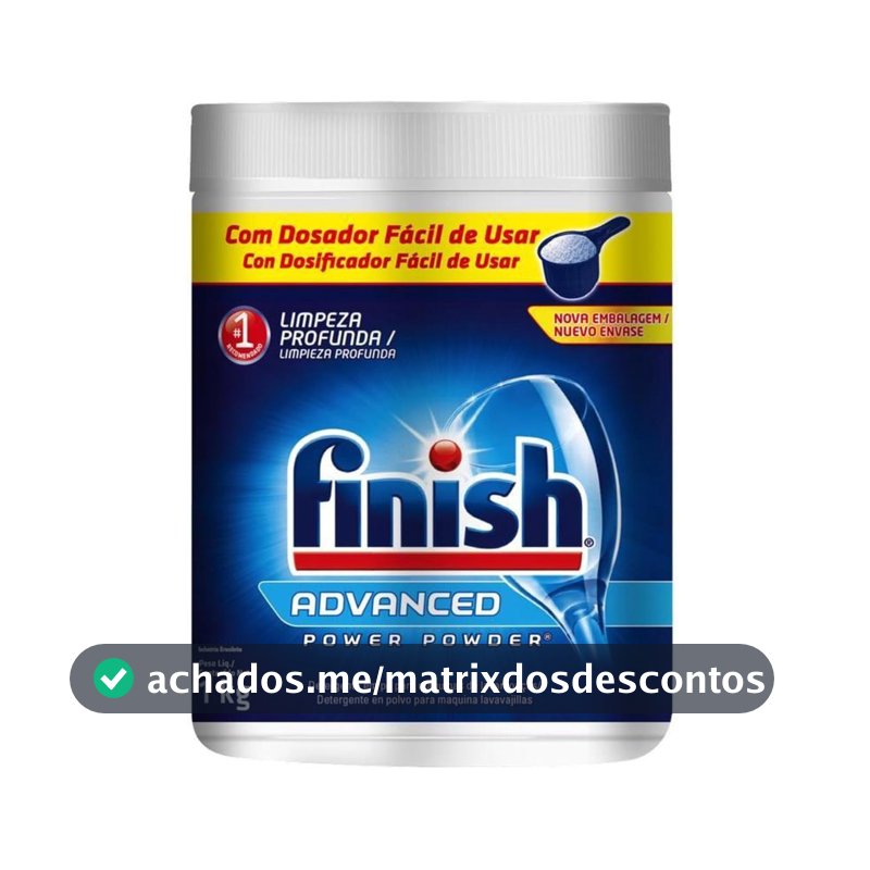 Finish Advanced Detergente para Lava Louças em Pó, Sabão Limpeza Profunda, 1kg