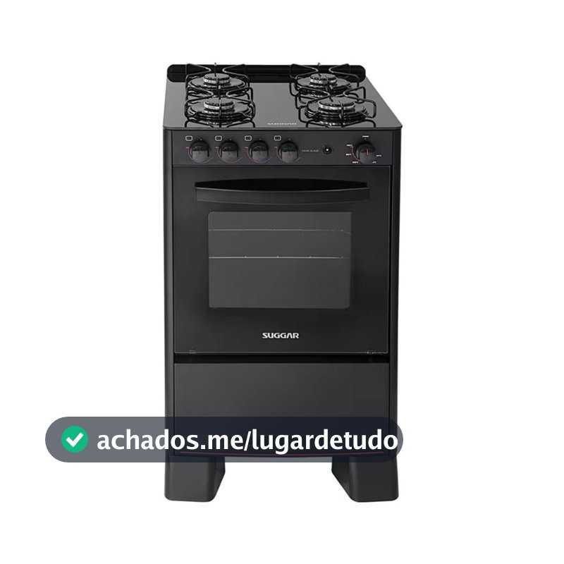 Suggar Fogão de Piso a Gás 4 Bocas Cook Glass com Mesa de Vidro Temperado Preto FGVCG410PT Bivolt 56 Litros 24,5 kg