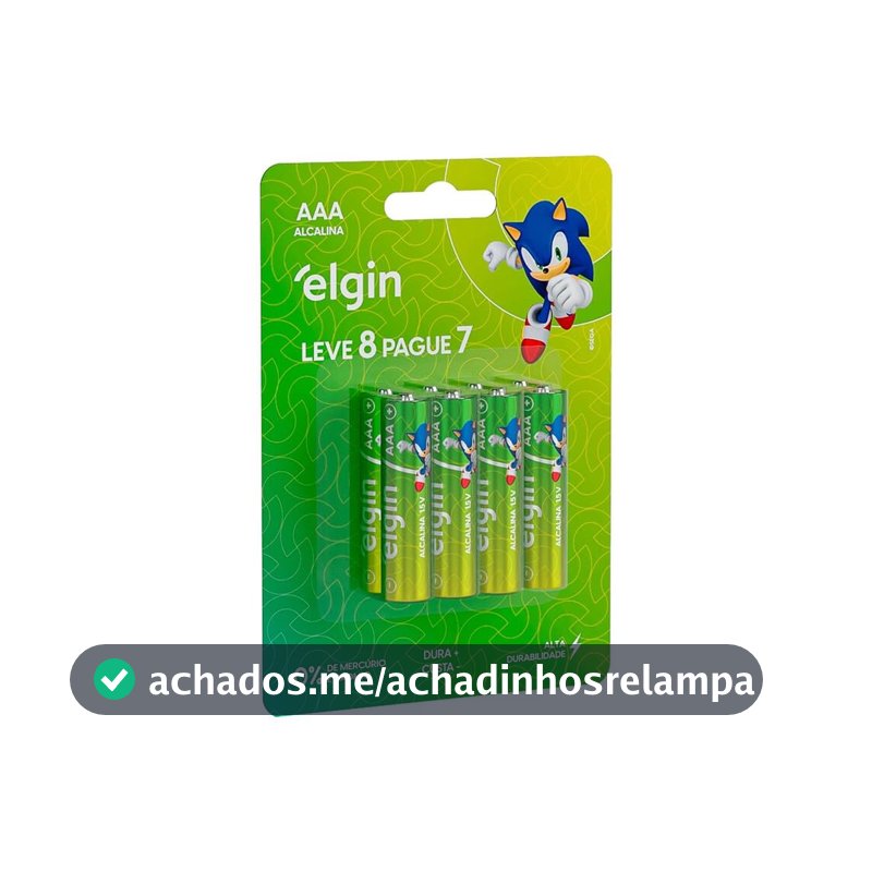 Pilha Alcalina AAA com 8 Unidades, Elgin, Alcalina, 1.5V