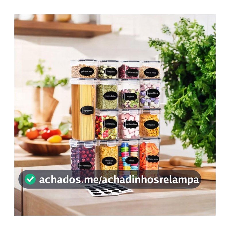 Kit 15 Potes Herméticos Mantimentos Quadrado Cozinha Tampa Trava Recipientes De Organização luvinco