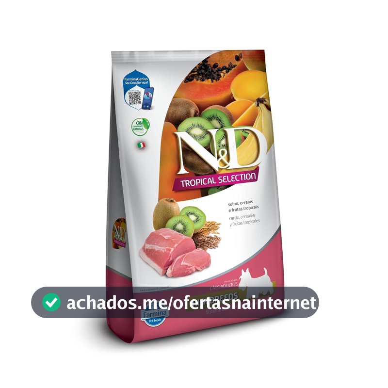 Ração Seca N&D Tropical Selection Suíno, Cereais e Frutas Tropicais para Cães Adultos de Raças Pequenas Leve 2,5 kg Pague 2 kg