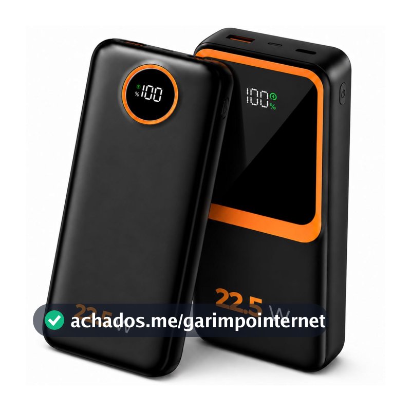 Carregador Portátil (Power Bank) 20000Mah Turbo 22.5w Carregamento Ultra Rápido PD Visor Led com 2 Saídas Compatível com Android e IOS (Preto) (Preto)