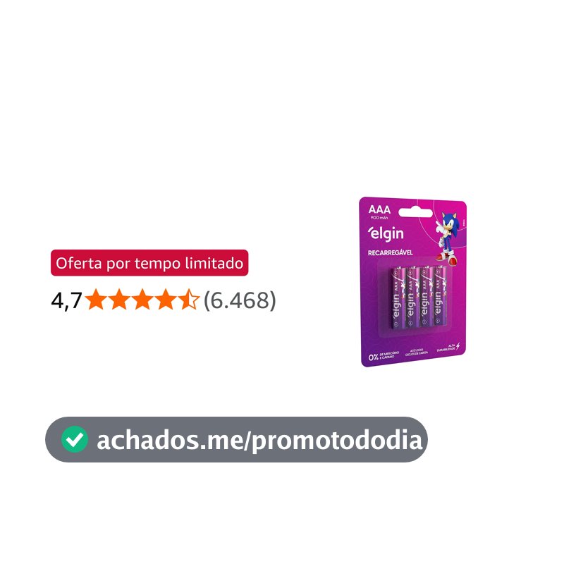 Pilha recarregável AAA 900mAh Elgin com 4 unidades Palito