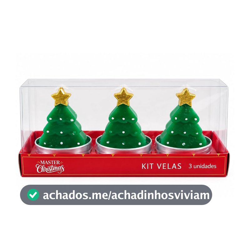 Kit 3 Velas Decorativas Árvore de Natal com Estrela, em Parafina(verde).