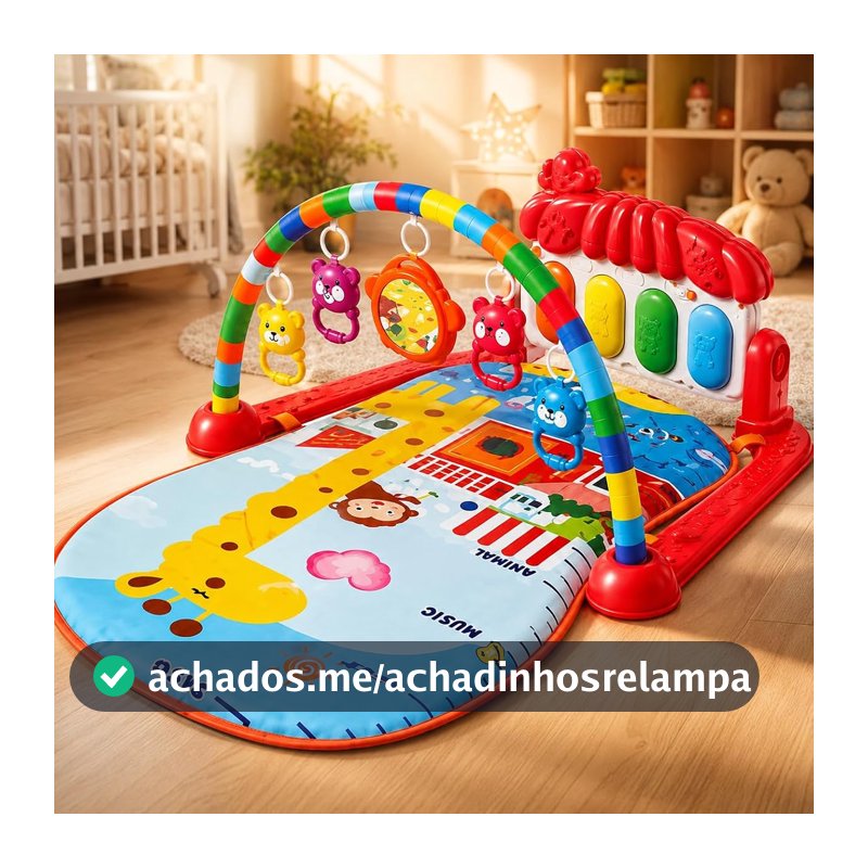 Tapete de Atividades Musical para Bebês com Piano Sonoro Removível, Arco com Brinquedos Suspensos, Estímulos Sensoriais, Desenvolvimento Motor, Coordenação, Educação Infantil e Diversão (Vermelho)