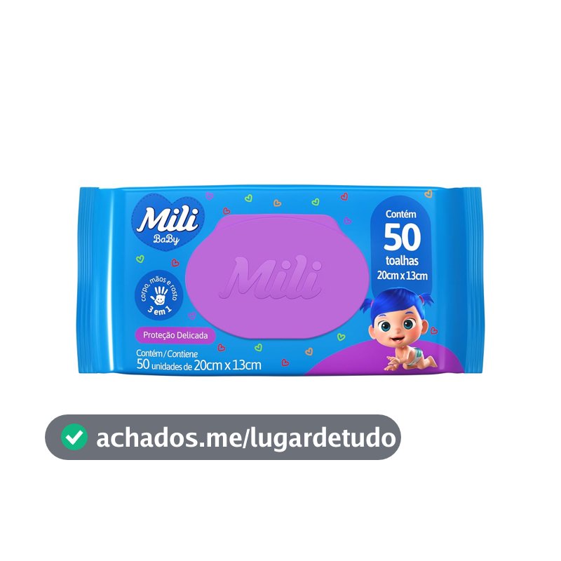 Mili Toalhas Umedecidas Baby, Uso Bebê, Com Aloe Vera e Calêndula, Dermatologicamente Testadas, 50 Unidades