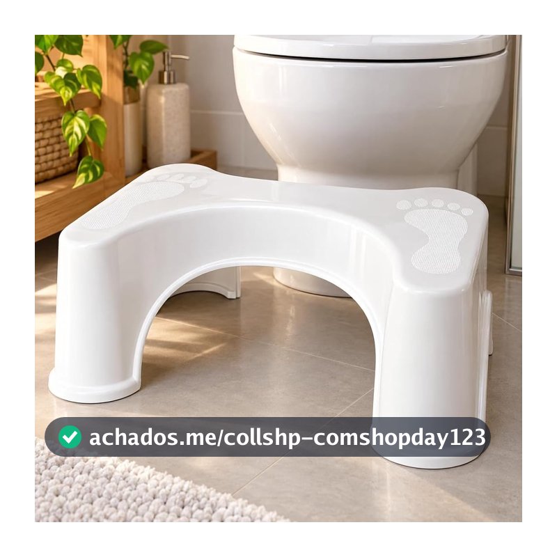Banquinho Sanitário Ergonômico para Vaso Sanitário, Apoio para os Pés com Superfície Antiderrapante, Auxilia na Postura e Conforto no Banheiro, Resistente, Prático e Fácil de Limpar