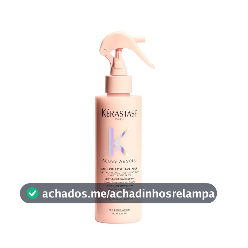 Kérastase, Spray, Gloss Absolu, Glaze Milk Anti-Frizz, para todos os tipos de cabelos, com ácido hialurônico, glicólico e óleo de rosa silvestre, proporciona brilho, protetor térmico, 190ml