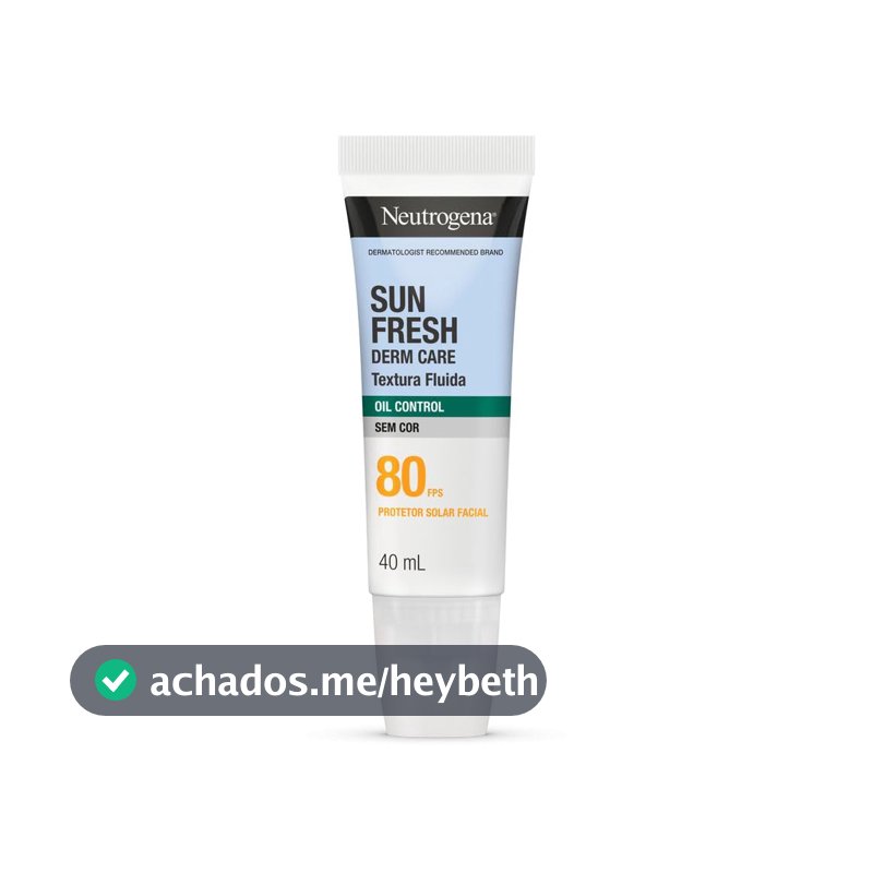 Protetor Solar Facial Neutrogena Sun Fresh Derm Care, Sem Cor, FPS 80, 40ml