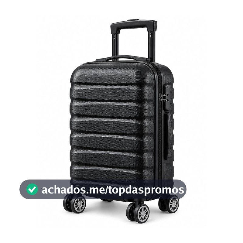 Mala de Viagem 20" 23x48 cm de Bordo até 10kg, Rígida e Espaçosa, Rodas Duplas 360° Removíveis, Cadeado com Senha, Preta