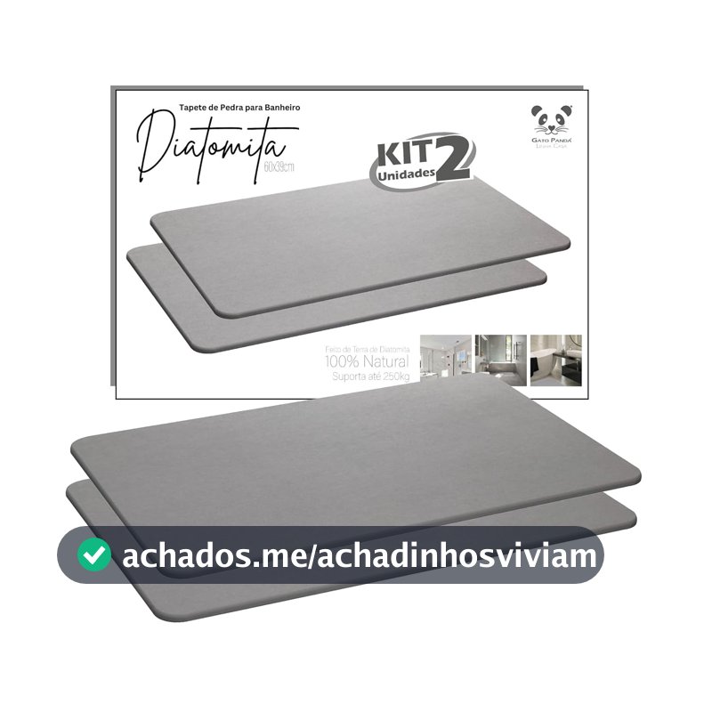 Gato Panda - Kit com 2 Tapetes de Pedra Diatomita para Banheiro Cinza 60x39 cm – Tapete Absorvente de Secagem Instantânea, Antiderrapante, Antibacteriano e Fácil de Limpar, Retangular