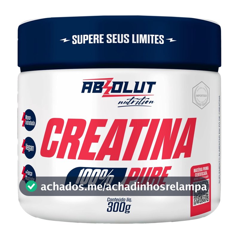 Creatina em pó monohidratada, Absolut Nutrition, sem sabor, 300g