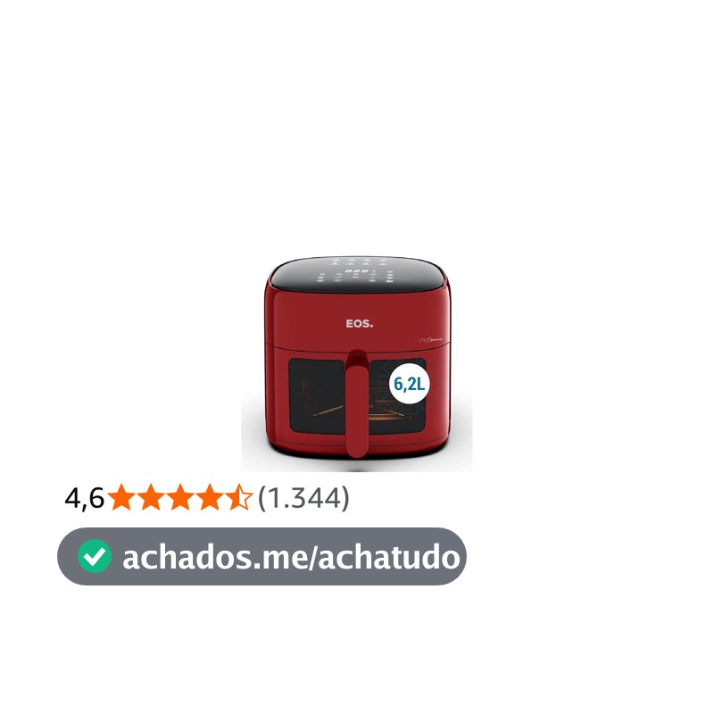 Fritadeira Sem Óleo Air Fryer Eos Chef Gourmet 6.2 Litros Compacta Digital Vermelho Eaf60v 110v