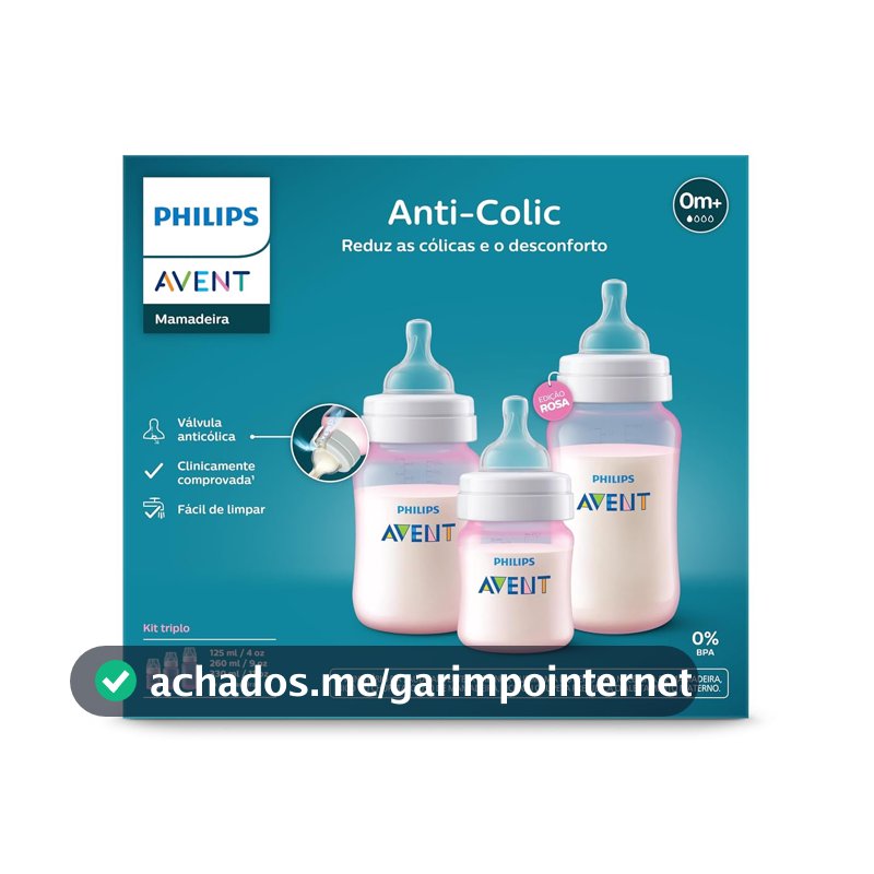 Kit Triplo Mamadeira Anti-Colic Philips Avent SCY119/19 125ml + 260ml + 330ml Rosa
