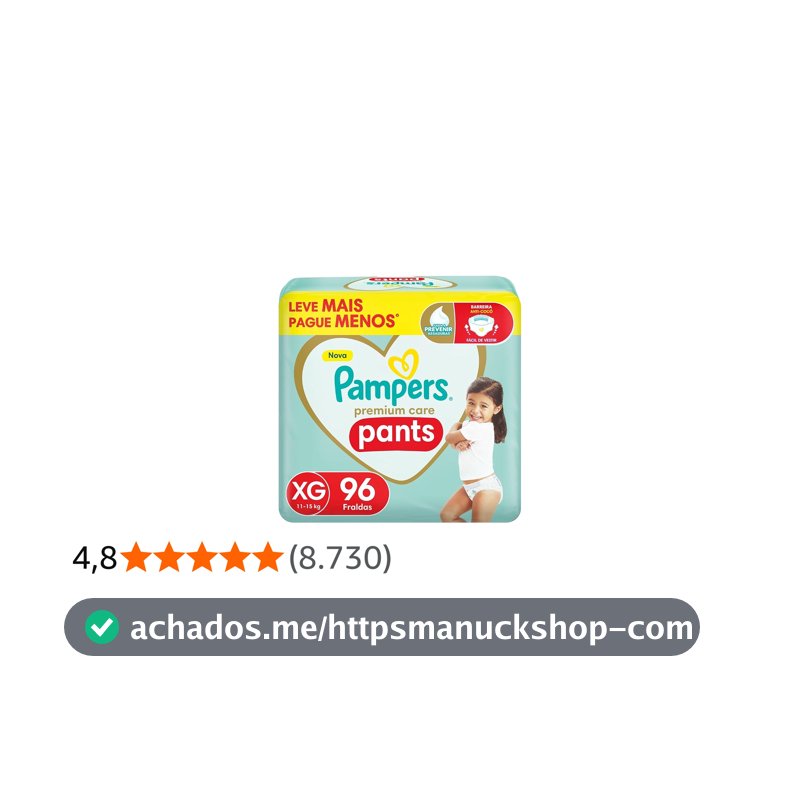 Fralda Pampers Premium Care Pants Tamanho XG, Fácil de Vestir, 96 Unidades
