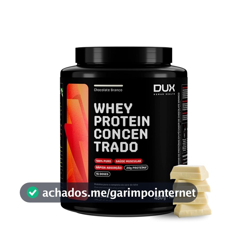 DUX HUMAN HEALTH Whey Protein Concentrado 450g Chocolate Branco – Versátil para Receitas e Shakes